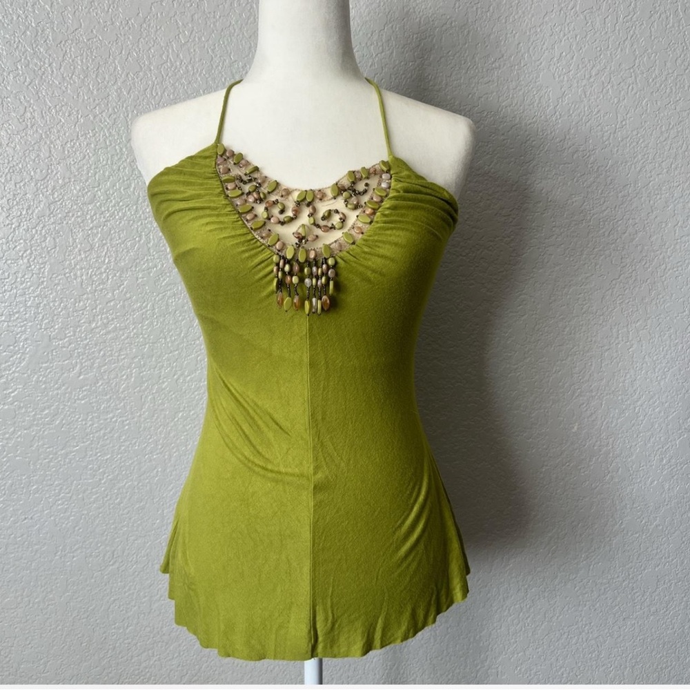 Vintage Y2K Olive Green Beaded Camisole Top